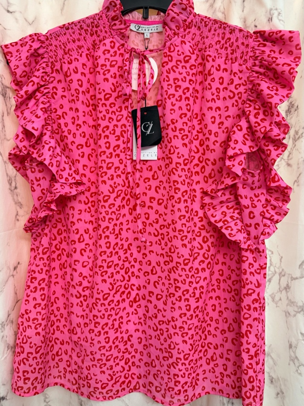 Hot Pink Leopard Ruffle Sleeve Blouse